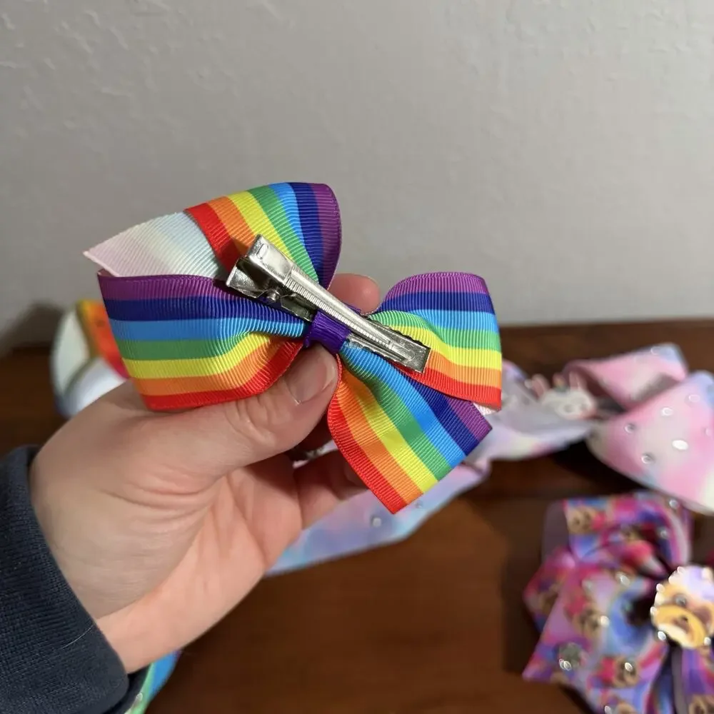 Lot of 7 Jojo Siwa Rainbow Multi Color Clip In Bows 5 Large, 2 Medium Size Girly